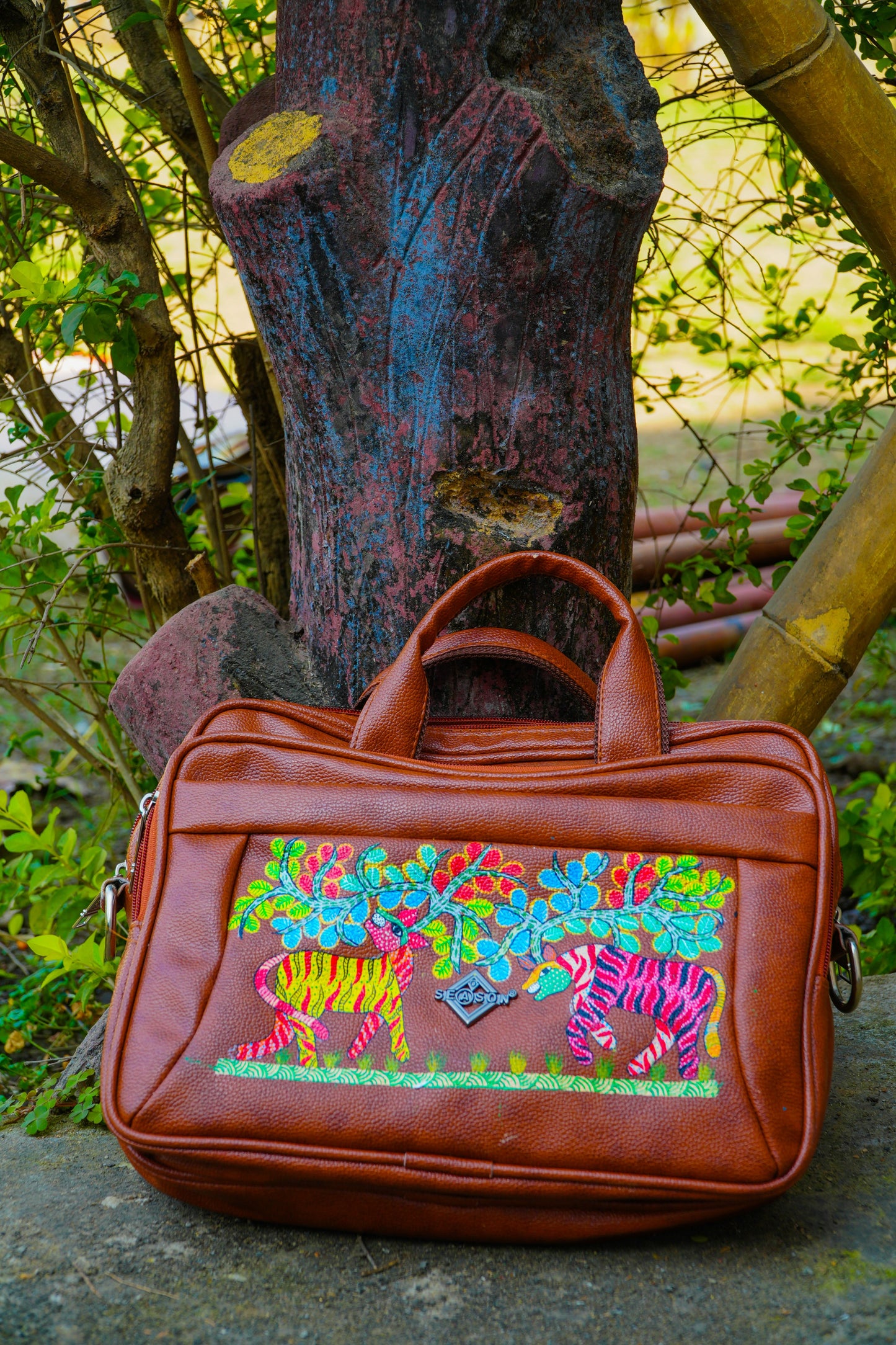 Hand-Painted Floral & Animal Motif Bag – Artisan 3D Textured Statement Purse