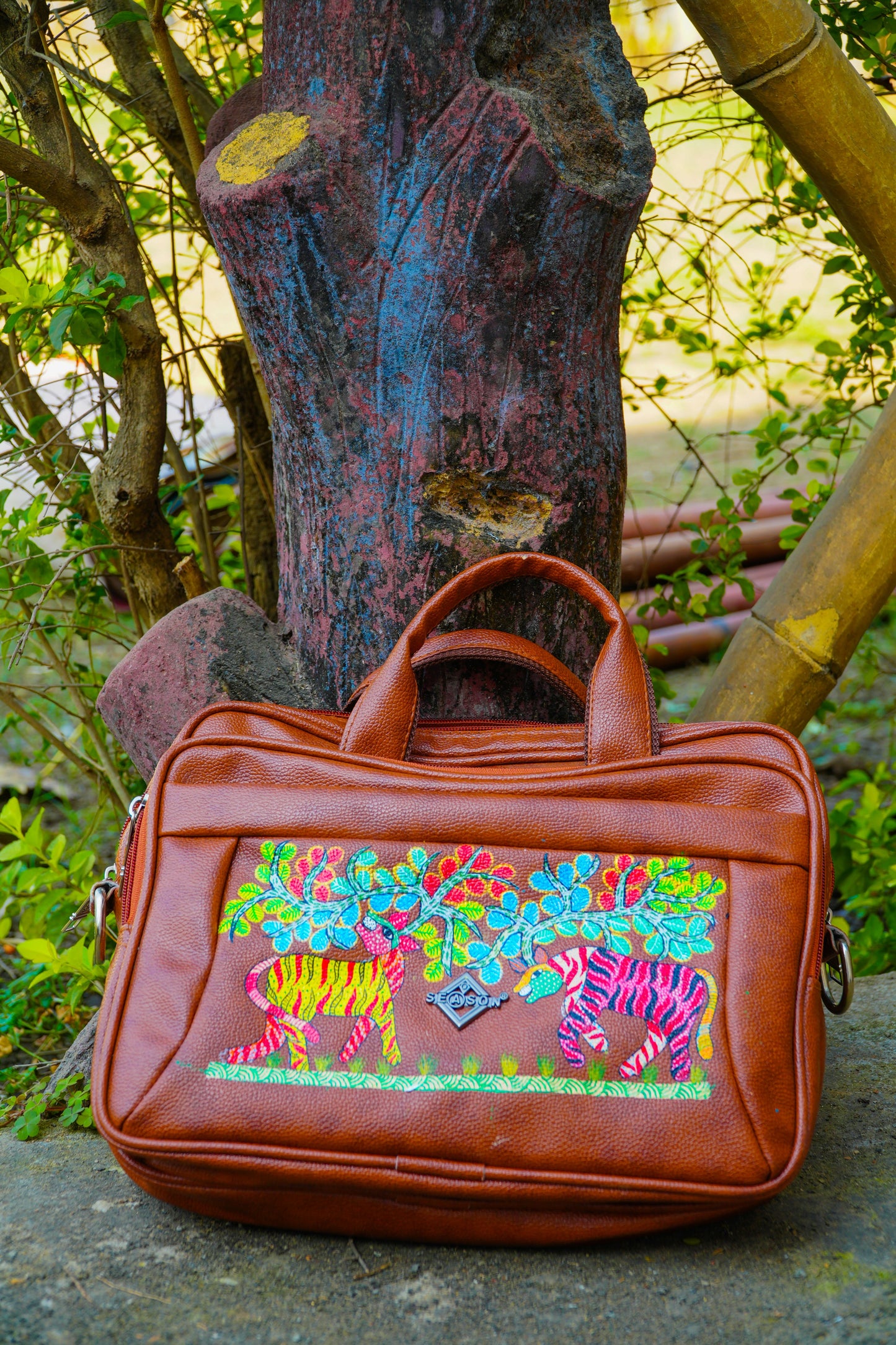 Hand-Painted Floral & Animal Motif Bag – Artisan 3D Textured Statement Purse