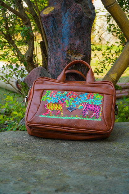 Hand-Painted Floral & Animal Motif Bag – Artisan 3D Textured Statement Purse