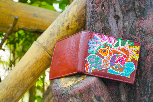 Artisan Hand-Painted Men’s Purse – Textured 3D Floral & Animal Motif